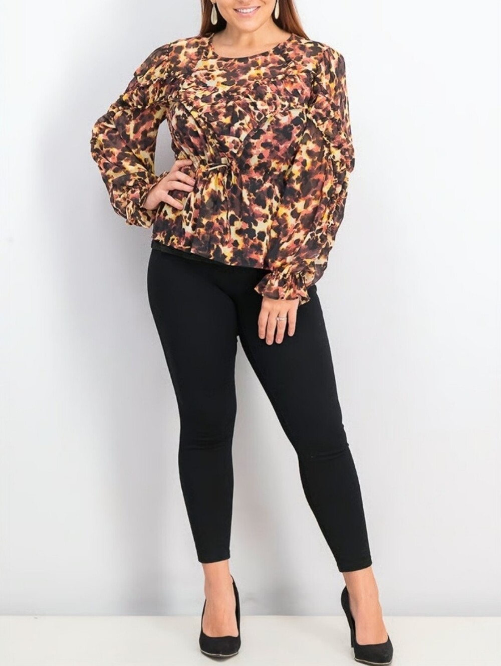 TOPSHOP Long Sleeve Ruffled Front Blouse Womens Size 6 & 8